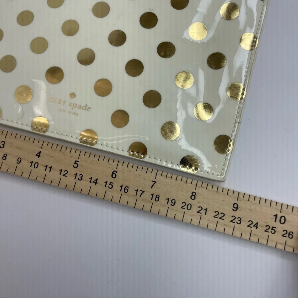 Kate Spade New York Gold Polka Dot Patent‎ Pouch Cream Clutch Zip Top Bag